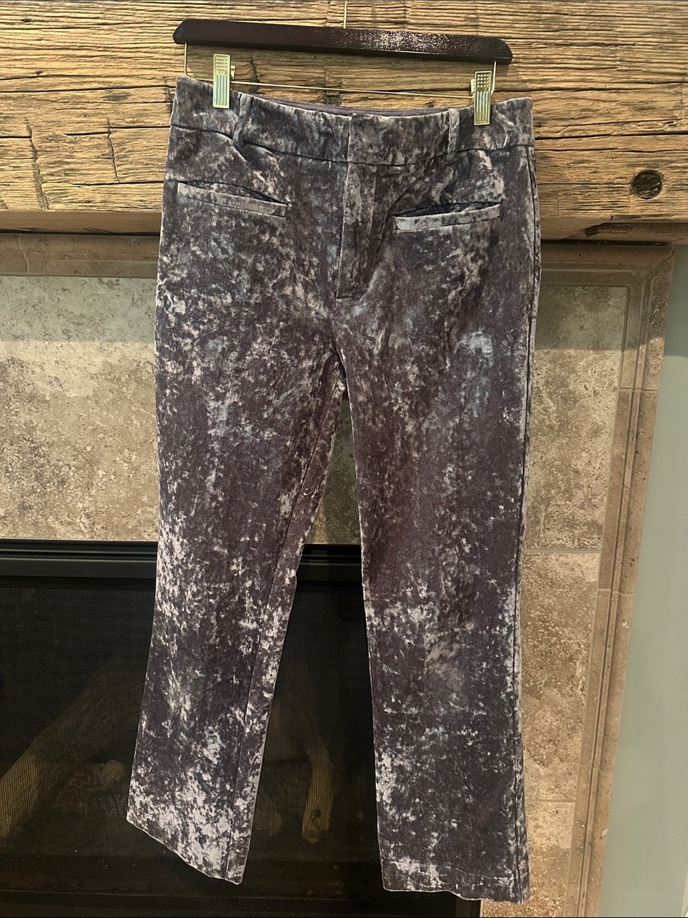 Anthropologie Women’s Crushed Velvet Stretch Pants - Silver Gray